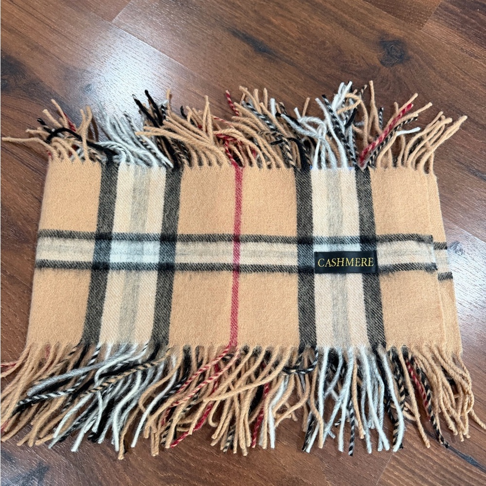 Wool Cashmere Fringe Plaid scarf